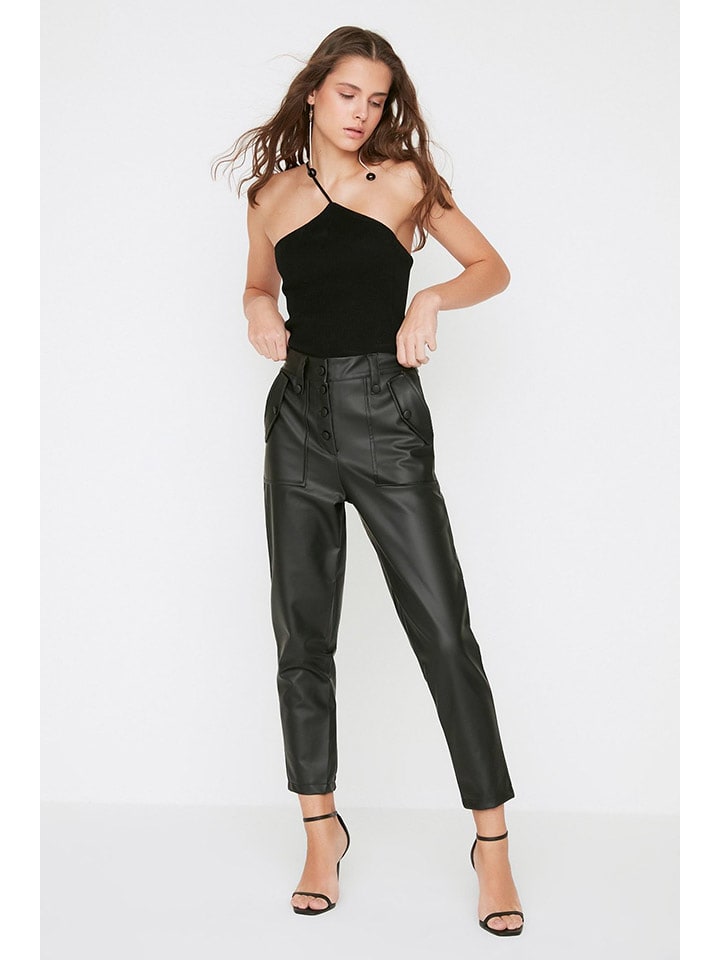 trendyol Spodnie w kolorze khaki ze skóry syntetycznej rozmiar: 36