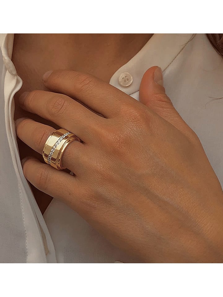 Les Petites Précieuses Pozłacany pierścionek z cyrkonią rozmiar: 58