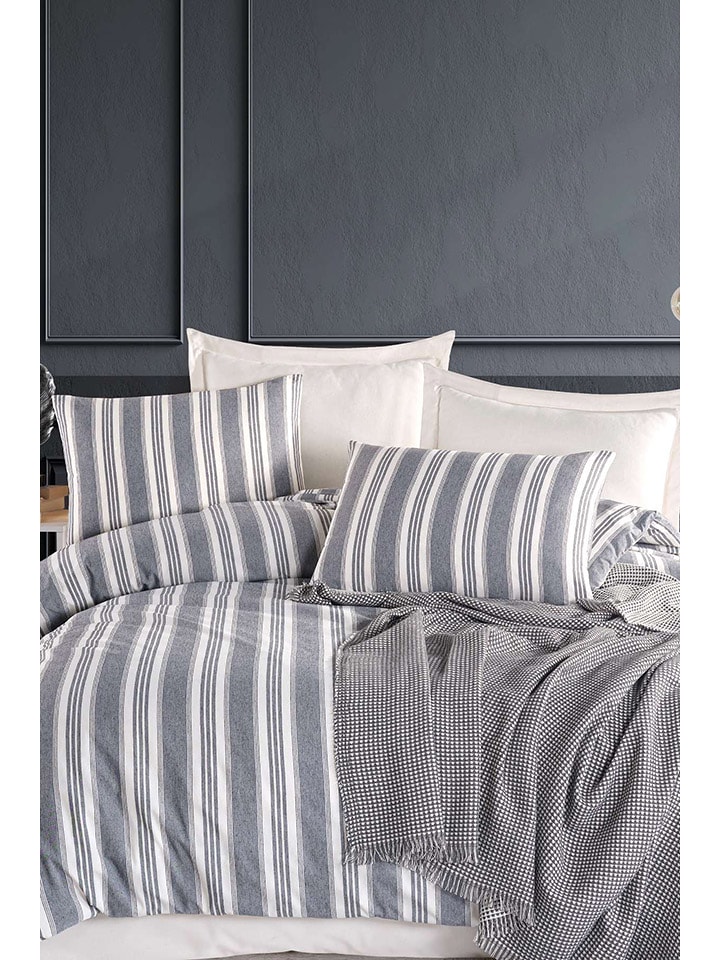 Colourful Cotton Komplet pościeli "Soft Line" w kolorze biało-granatowym rozmiar: 200x200 cm