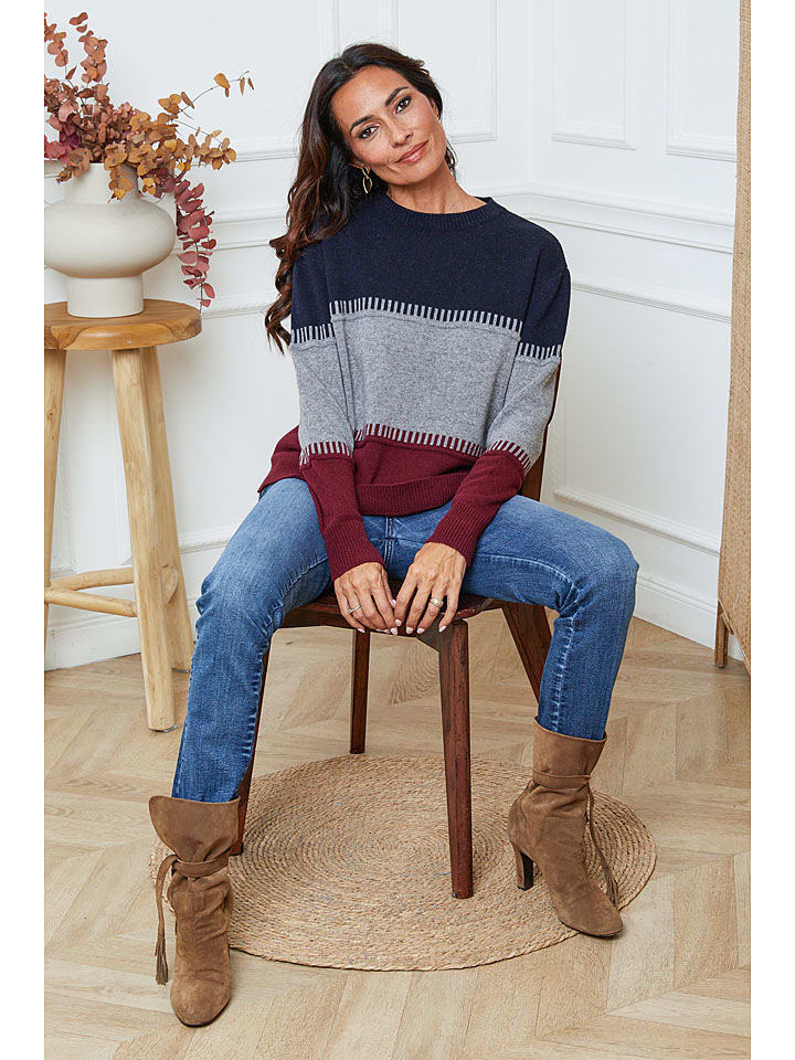 Joséfine Sweter "Lurcia" w kolorze szaro-czerwono-granatowym rozmiar: M