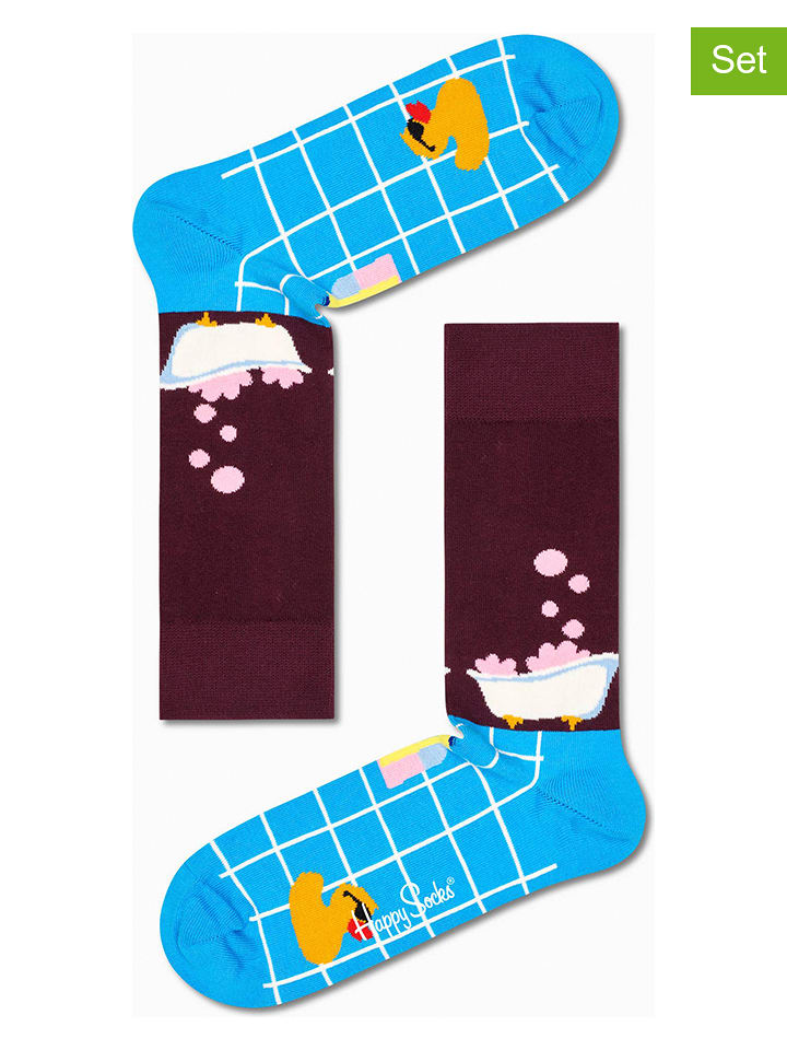 Happy Socks Skarpety "Me Time" w kolorze błękitno-bordowym rozmiar: 36-40