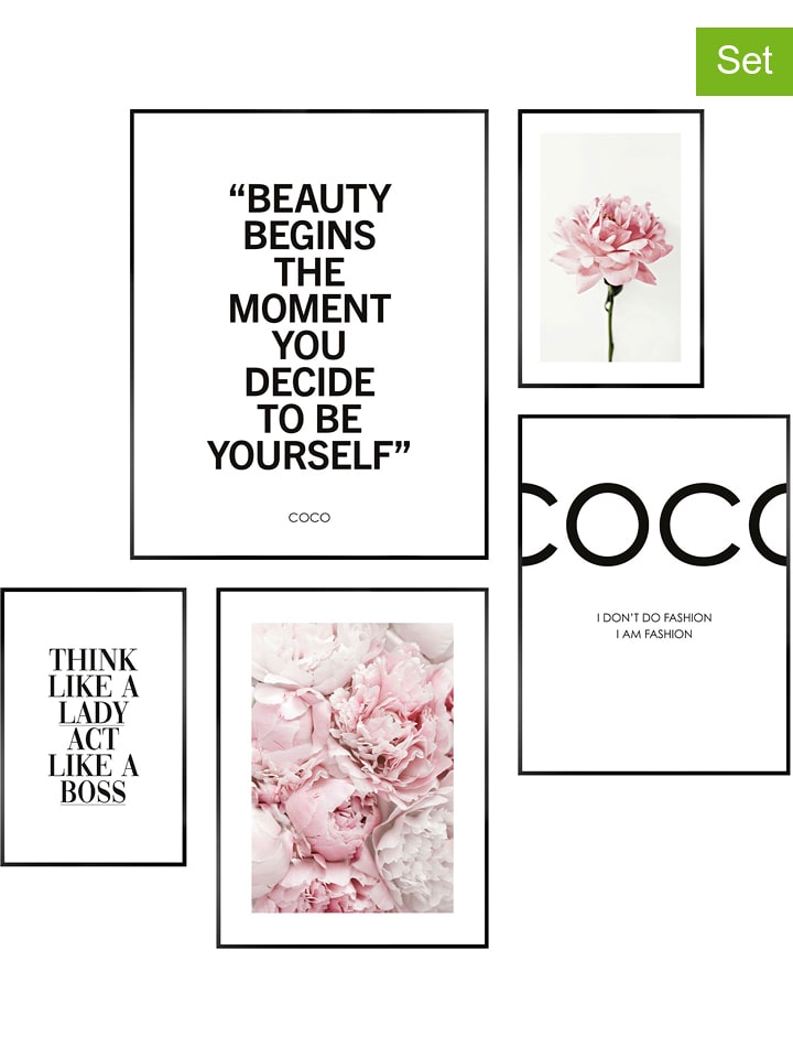 Orangewallz Druki artystyczne (5 szt.) "Sweet Pink Beauty" w ramce rozmiar: 40x50 cm