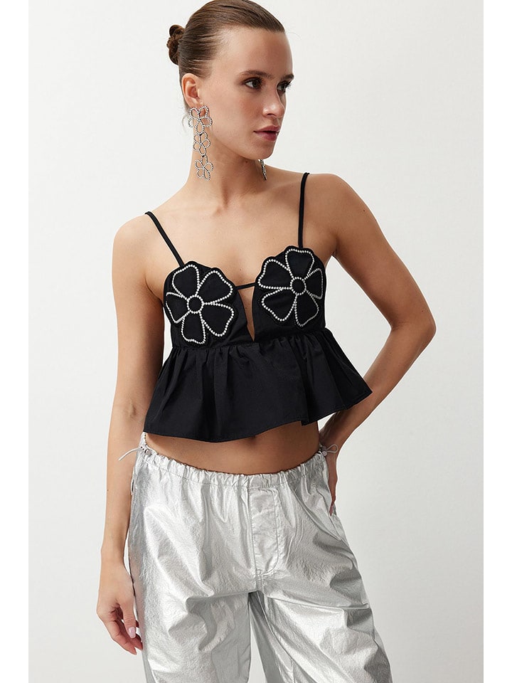 trendyol Top w kolorze czarnym rozmiar: 34