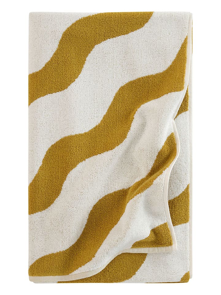 Jotex Ręcznik kąpielowy "Waves" w kolorze kremowo-oliwkowym rozmiar: 90x150 cm