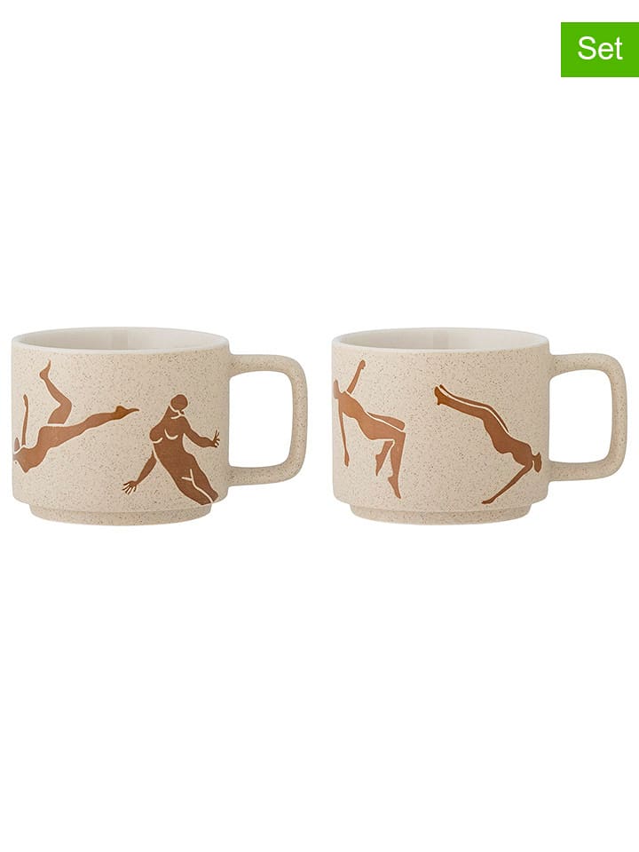 Bloomingville Kubki (2 szt.) "Harlow" w kolorze jasnobrązowo-kremowym - wys. 7 x Ø 8,5 cm rozmiar: onesize