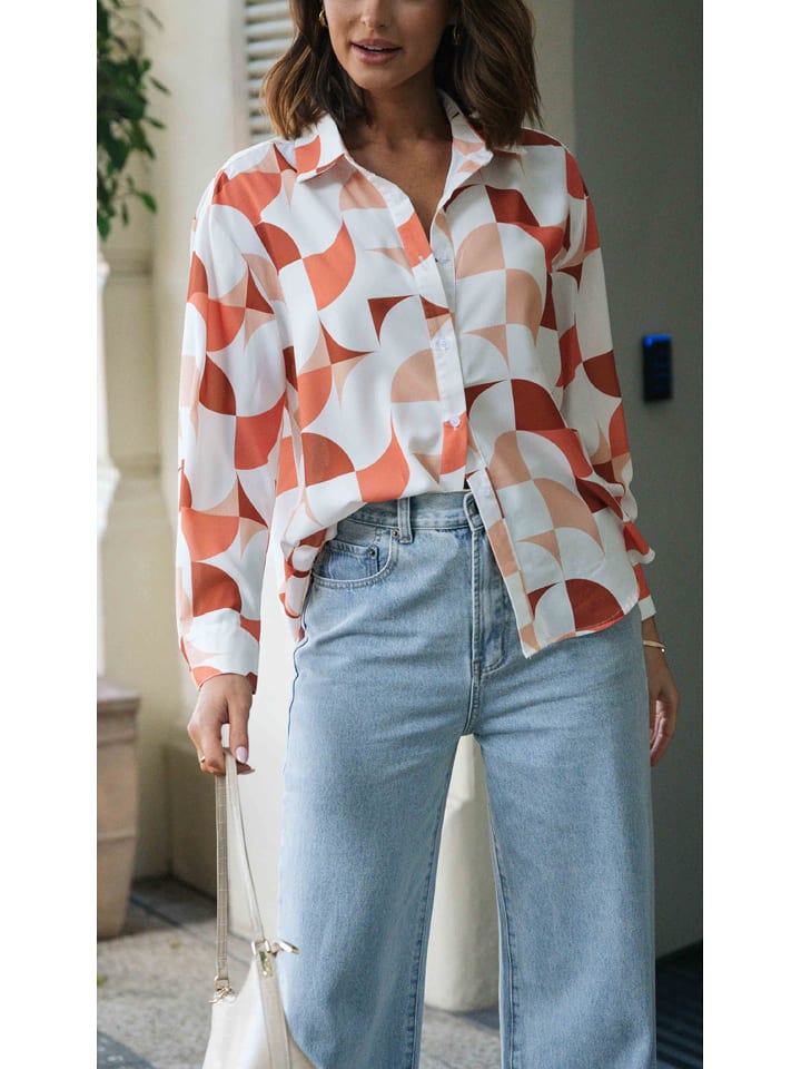Milan Kiss Bluzka w kolorze biało-pomarańczowym rozmiar: M
