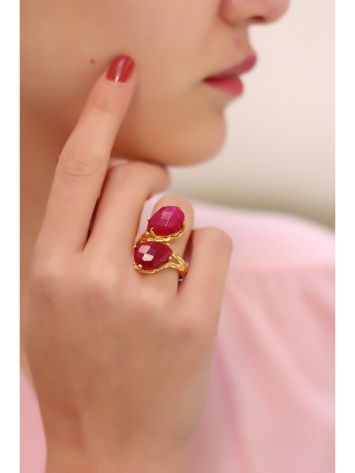 Pierres delicates Pozłacany pierścionek z agatami rozmiar: onesize