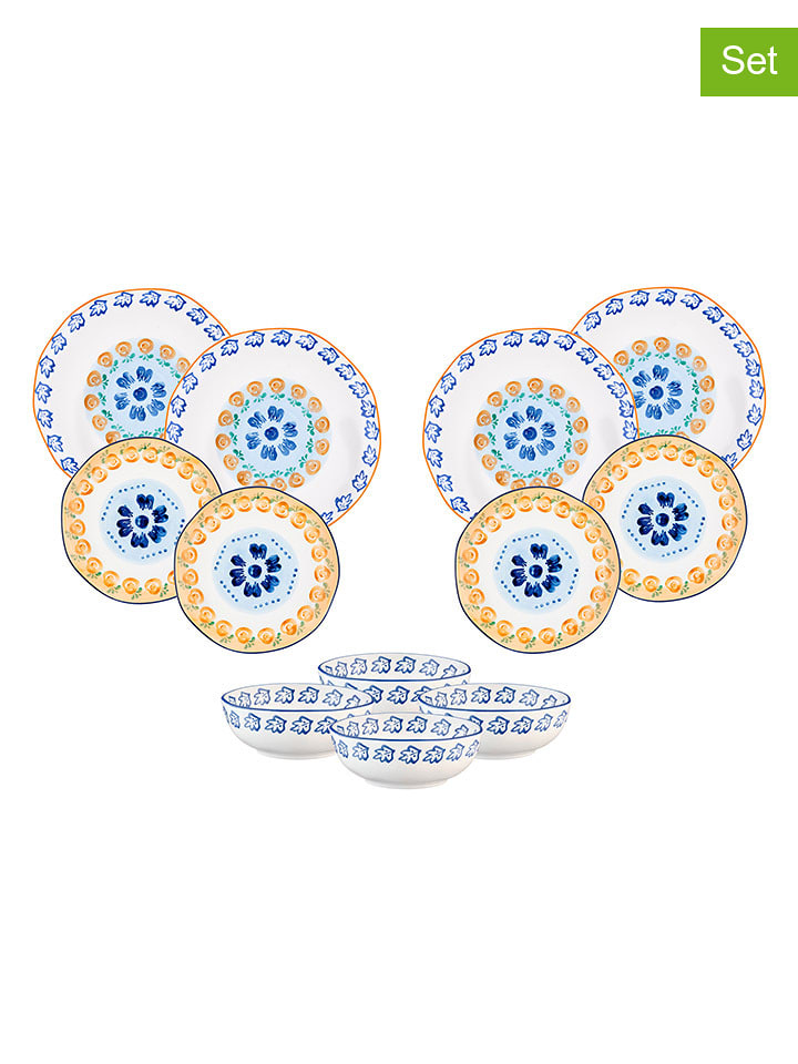 Björn 12-częściowy zestaw talerzy "Napoli" w kolorze biało-niebiesko-pomarańczowym rozmiar: onesize