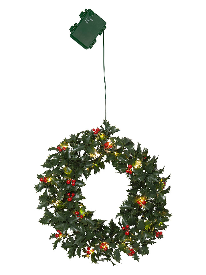 STAR Trading Wieniec LED "Holly" w kolorze zielonym - Ø 30 cm rozmiar: onesize