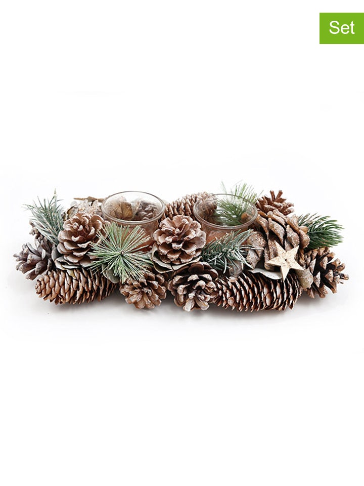 SiL Interiors Świeczniki (2 szt.) w kolorze zielono-brązowym - 32 x 8 x 15 cm rozmiar: onesize