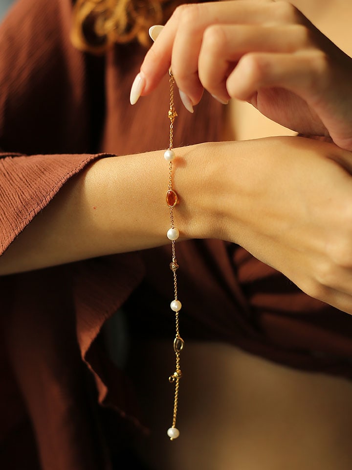 Pierres delicates Pozłacana bransoletka z cyrkoniami i perłami rozmiar: onesize