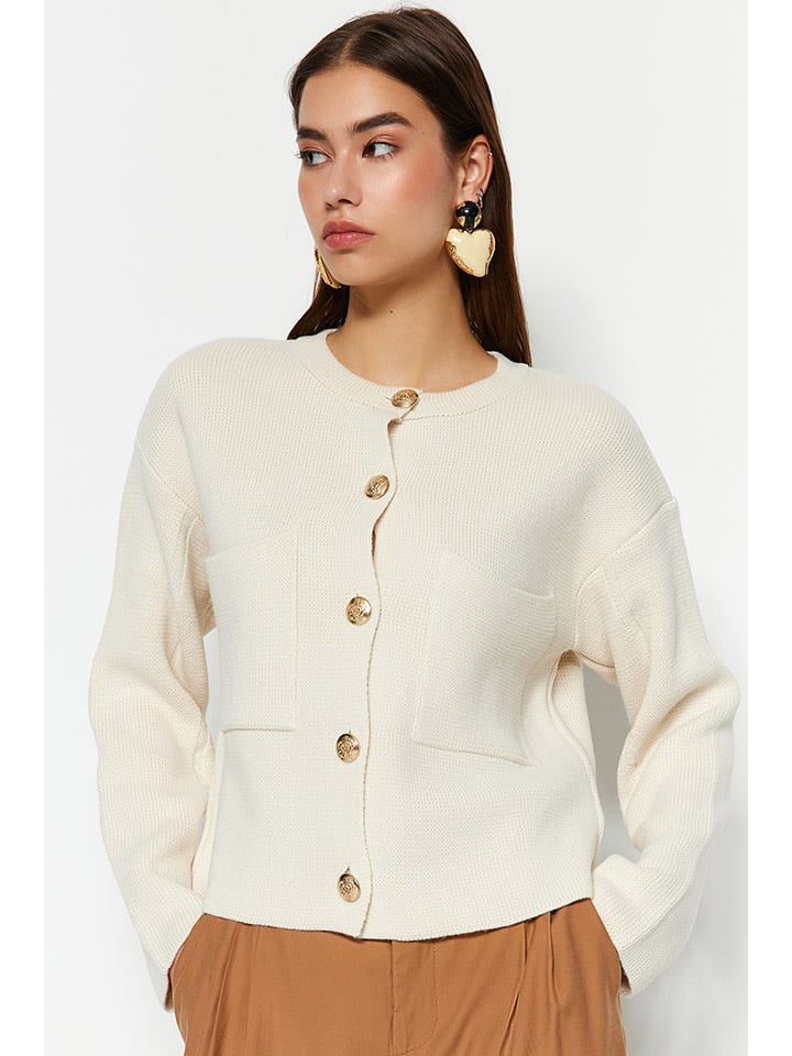trendyol Kardigan w kolorze kremowym rozmiar: S