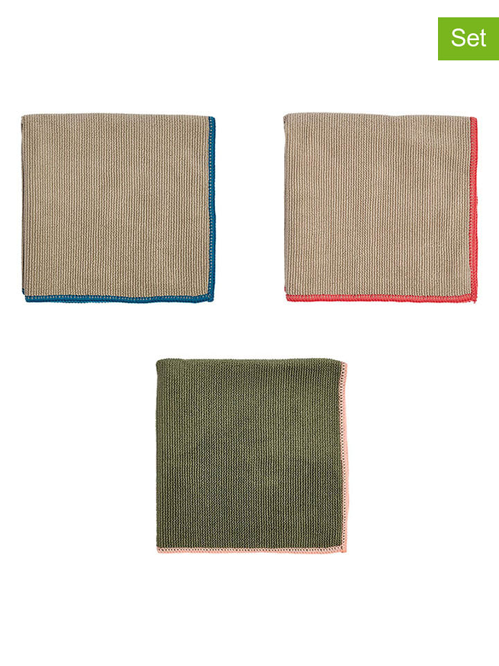 OYOY living design Ściereczki (3 szt.) w kolorze oliwkowo-beżowym - 30 x 30 cm rozmiar: onesize