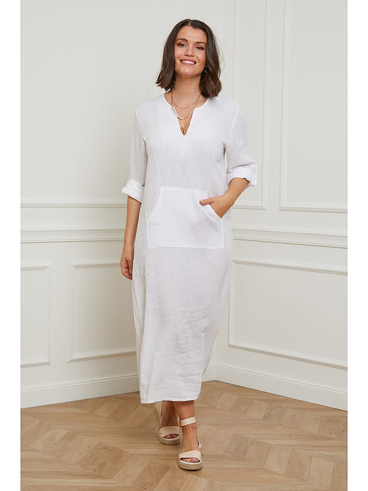 Curvy Lady Lniana sukienka w kolorze białym rozmiar: 44/46