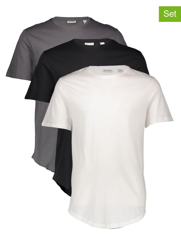 ONLY & SONS Koszulki (3 szt.) w kolorze antracytowym, czarnym i białym rozmiar: XL