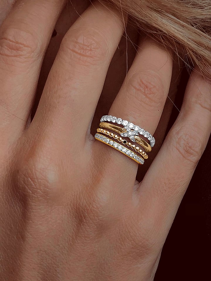 DI GIORGIO Pozłacany pierścionek z cyrkoniami rozmiar: 58