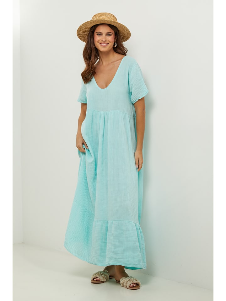 Lin Passion Lniana sukienka w kolorze turkusowym rozmiar: 36/38