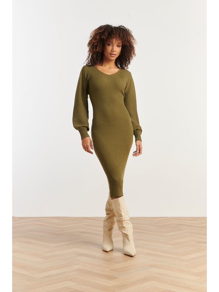 Smashed Lemon Sukienka dzianinowa w kolorze khaki rozmiar: L