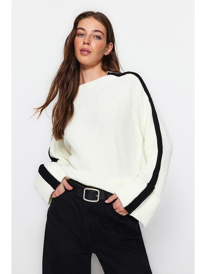 trendyol Sweter w kolorze kremowo-czarnym rozmiar: L