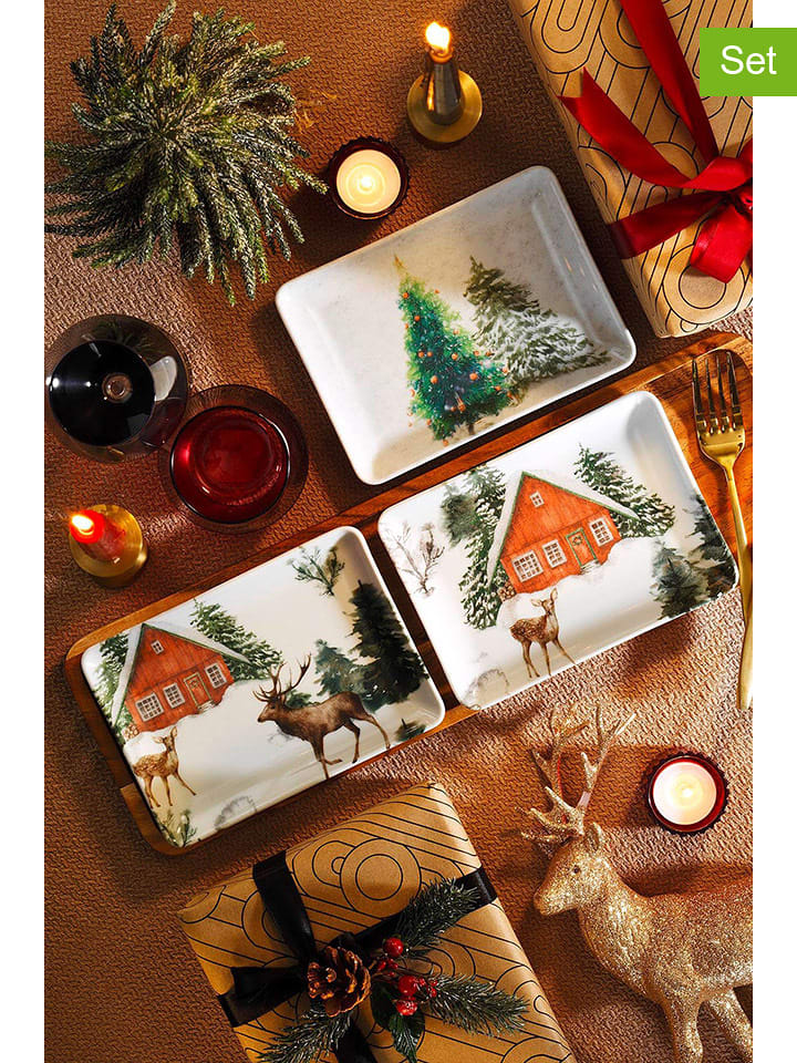 Hermia Talerzyki deserowe (3 szt.) w kolorze biało-zielonym - 13 x 18 cm rozmiar: onesize