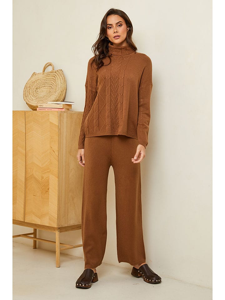 Soft Cashmere Spodnie w kolorze jasnobrązowym rozmiar: 34/36