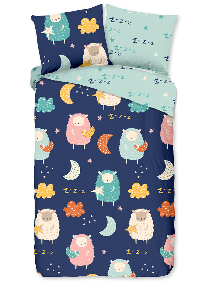 Good Morning Komplet pościeli "Sheep" w kolorze granatowym rozmiar: 135x200 cm