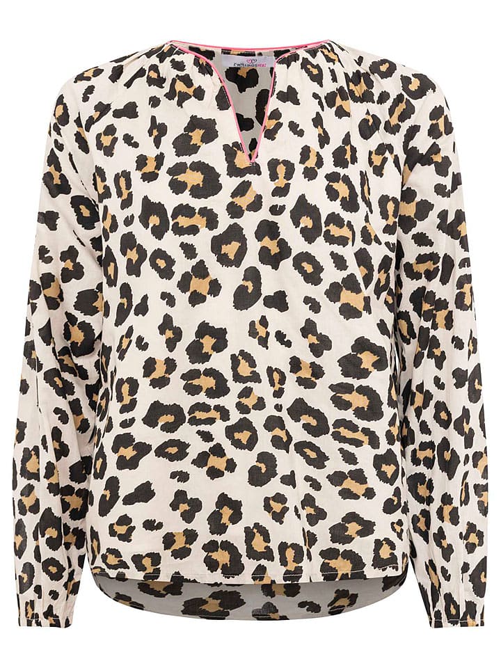 Zwillingsherz Bluzka "Classic Leo" w kolorze kremowo-czarnym rozmiar: S/M