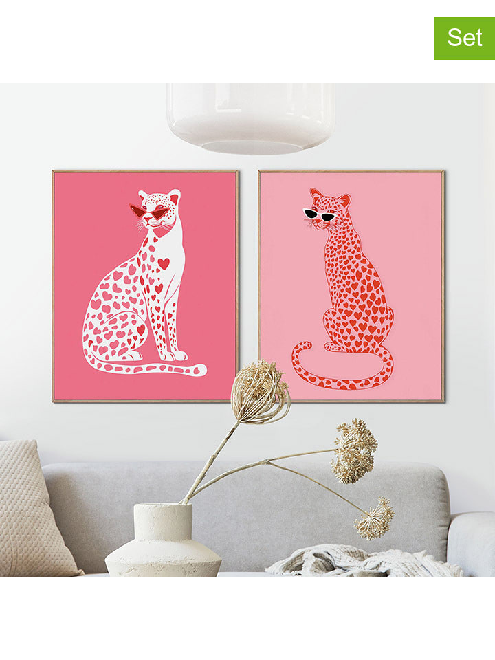 Orangewallz Druki artystyczne (2 szt.) "Love Cats" w ramce rozmiar: 40x50 cm