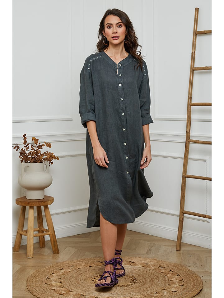Fleur de Lin Lniana sukienka w kolorze antracytowym rozmiar: S