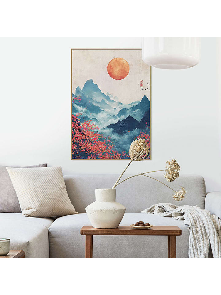 Orangewallz Druk artystyczny "Japandi Mountains" w ramce rozmiar: 50x70 cm