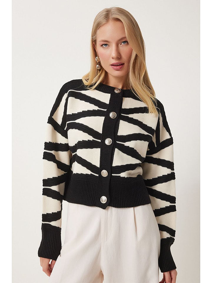 Happiness Istanbul Kardigan w kolorze kremowo-czarnym rozmiar: onesize