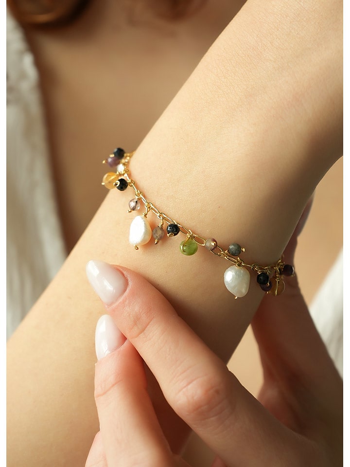 L'Atelier de Gaia Pozłacana bransoletka z perłami i turmalinami rozmiar: onesize