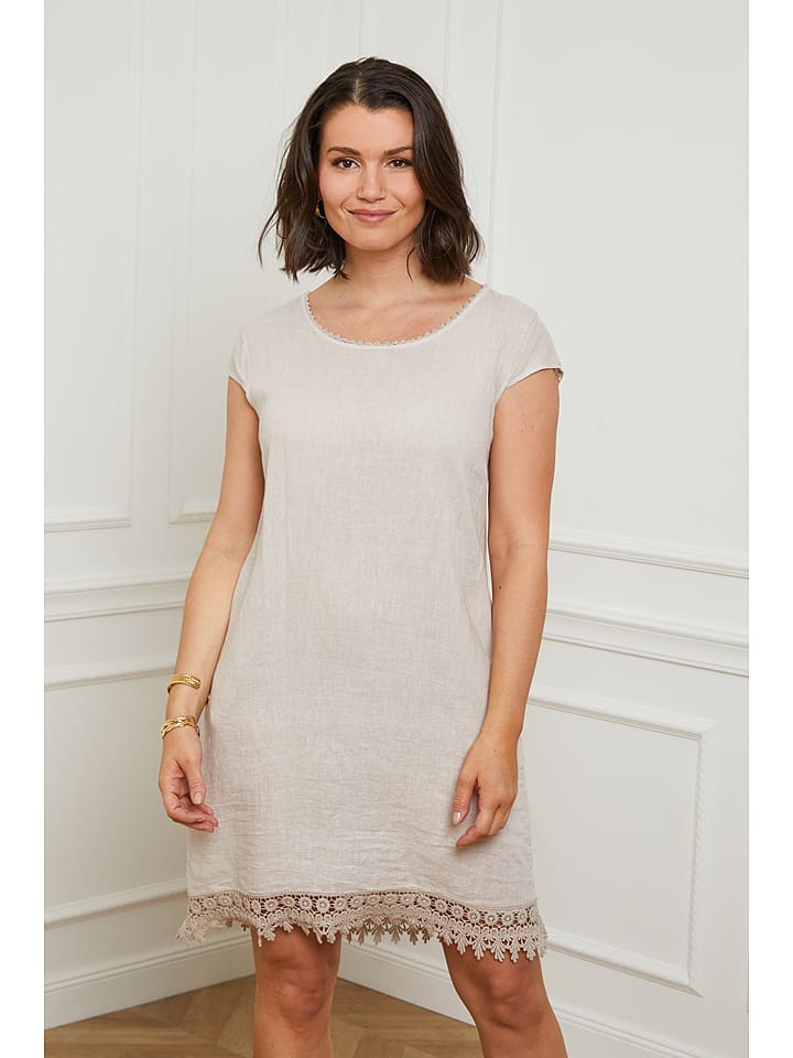 Curvy Lady Lniana sukienka w kolorze beżowym rozmiar: 44/46