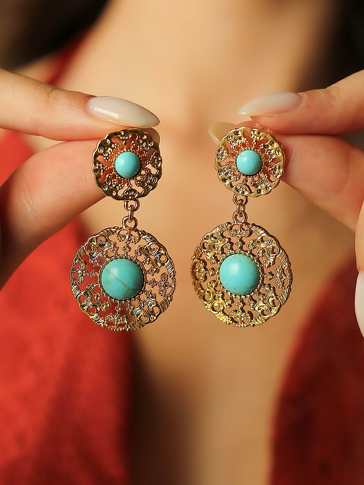 Pierres de Jade Pozłacane kolczyki-wkrętki z turkusami rozmiar: onesize