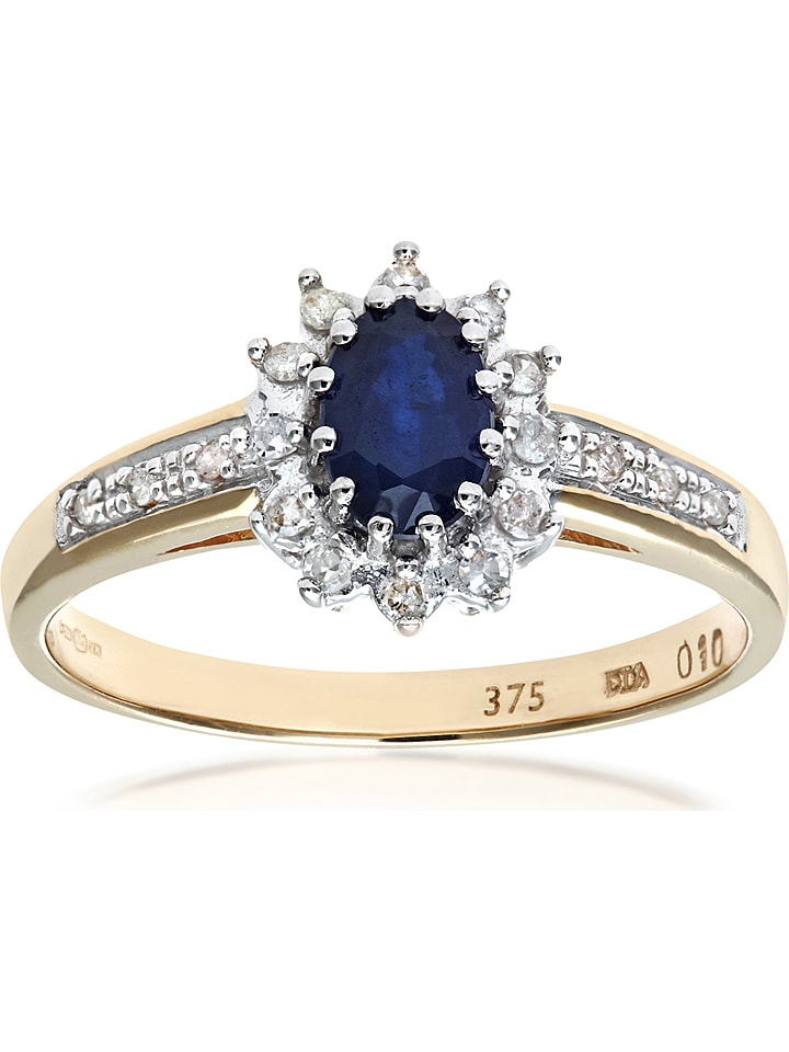 Revoni Złoty pierścionek z diamentami i szafirem rozmiar: 52