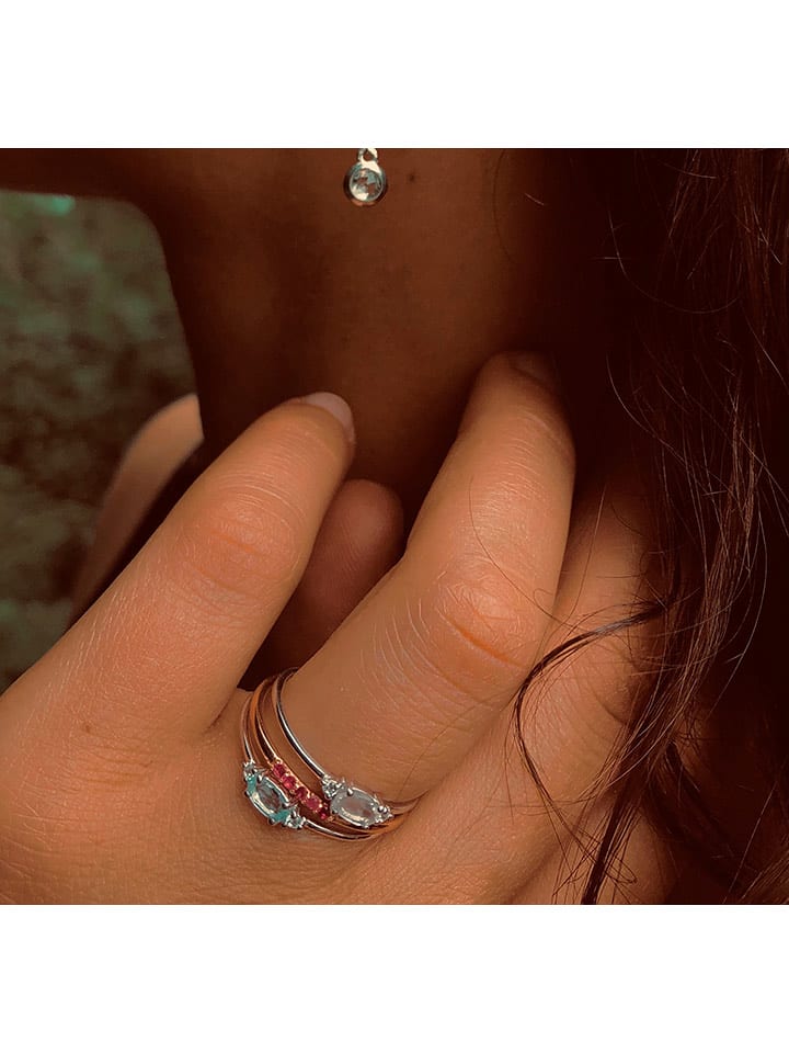 Les Petites Précieuses Srebrny pierścionek z topazem i cyrkonią rozmiar: 56