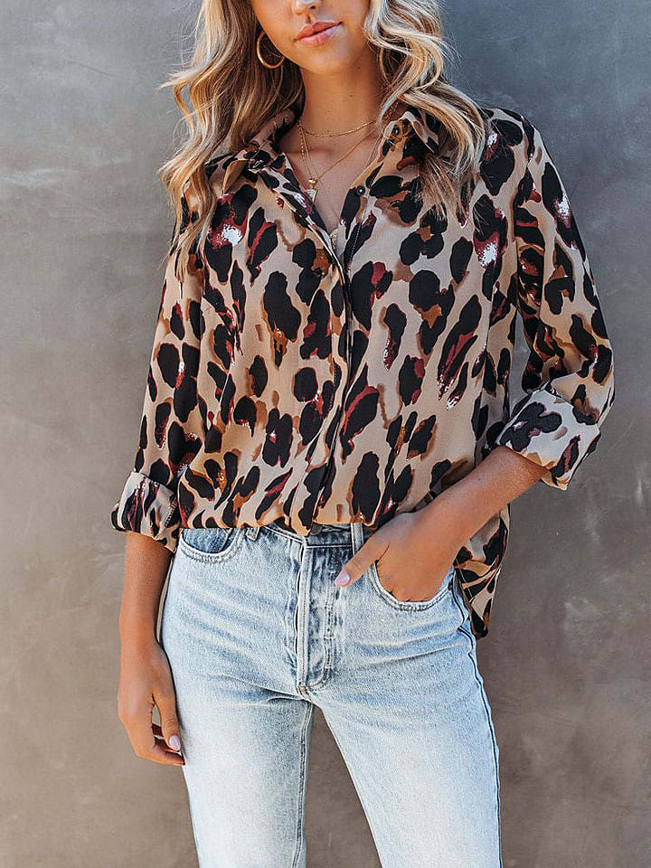 Milan Kiss Bluzka w kolorze jasnobrązowo-czarnym rozmiar: M