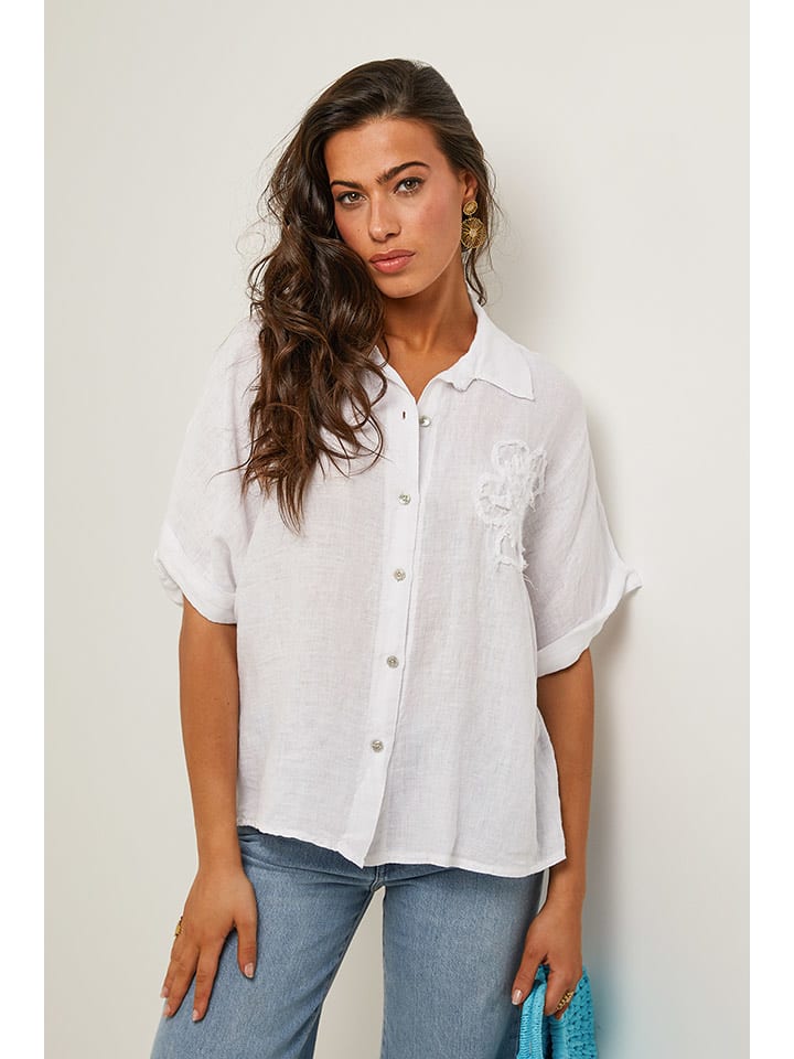 Le Monde du Lin Lniana bluzka w kolorze białym rozmiar: 40/42