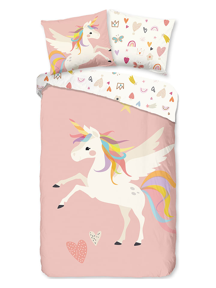 Good Morning Komplet pościeli "Unicorn" w kolorze jasnoróżowym ze wzorem rozmiar: 135x200 cm