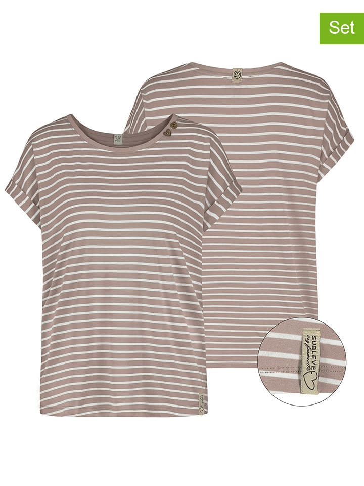 Sublevel Koszulki (2 szt.) w kolorze biało-szarobrązowym rozmiar: XXL