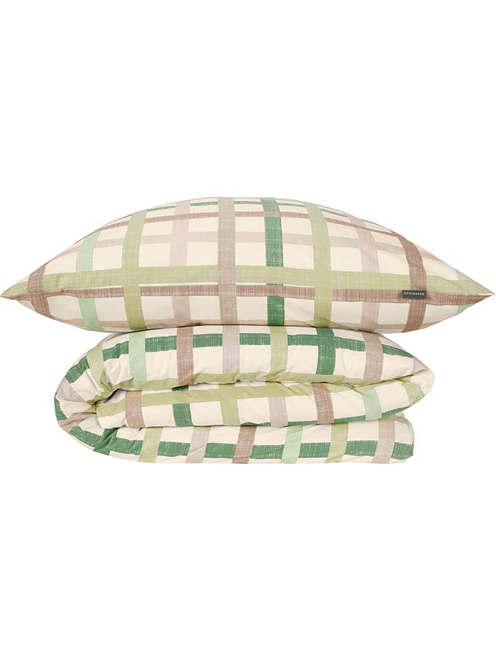 Schiesser Komplet pościeli renforcé "Luiza" w kolorze zielono-kremowym rozmiar: 155x220 cm