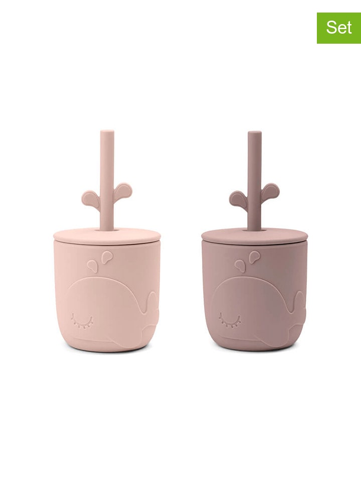 done by deer Kubki (2 szt.) "Wally" w kolorze jasnoróżowym ze słomkami - 12m + rozmiar: onesize