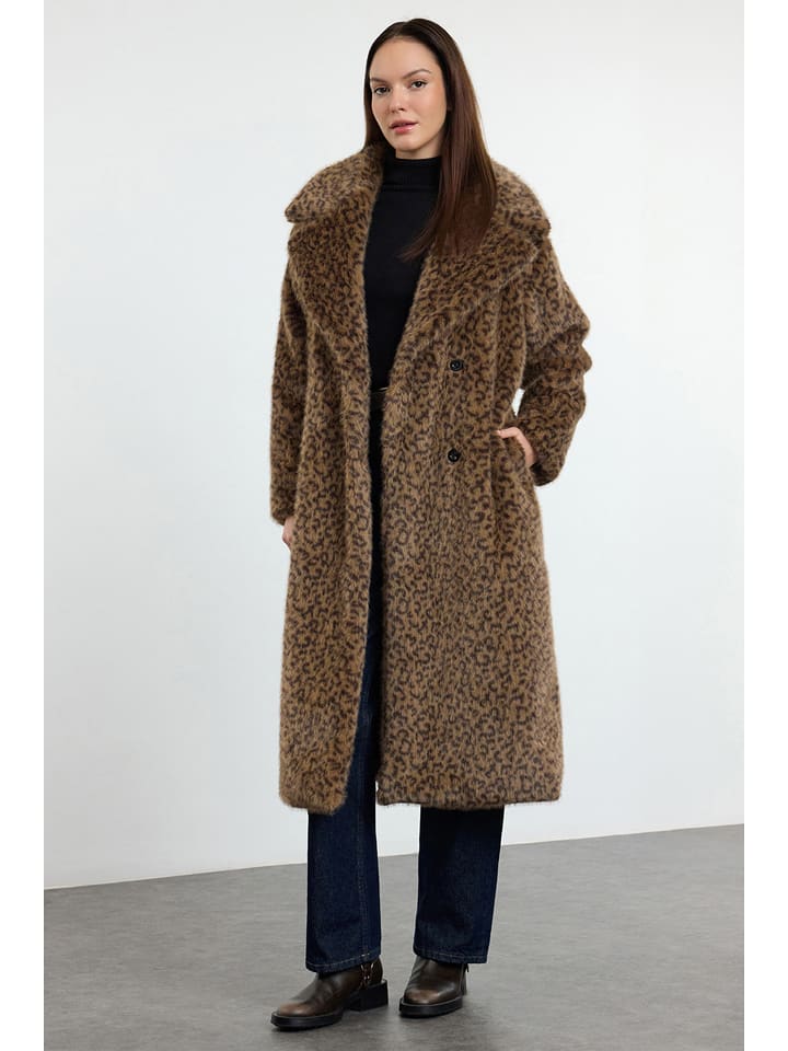 trendyol Płaszcz w kolorze czarnym ze sztucznego futerka rozmiar: 36