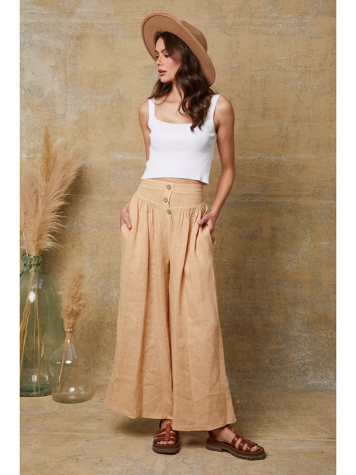 Fleur de Lin Lniane spodnie "Kendra" w kolorze beżowym rozmiar: XXL