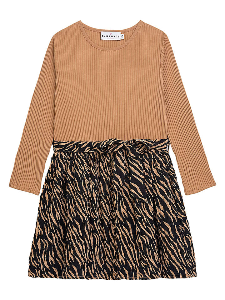 Danamade Sukienka "Soley" w kolorze jasnobrązowo-czarnym rozmiar: 116
