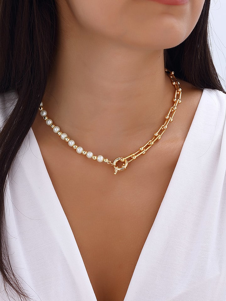 Nakkash Pozłacany naszyjnik z perłami syntetycznymi rozmiar: onesize