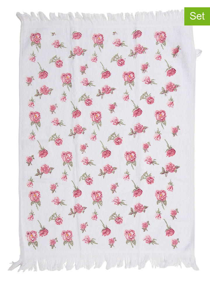 Clayre & Eef Ręczniki (2 szt.) w kolorze biało-jasnoróżowym dla gości - 66 x 40 cm rozmiar: onesize