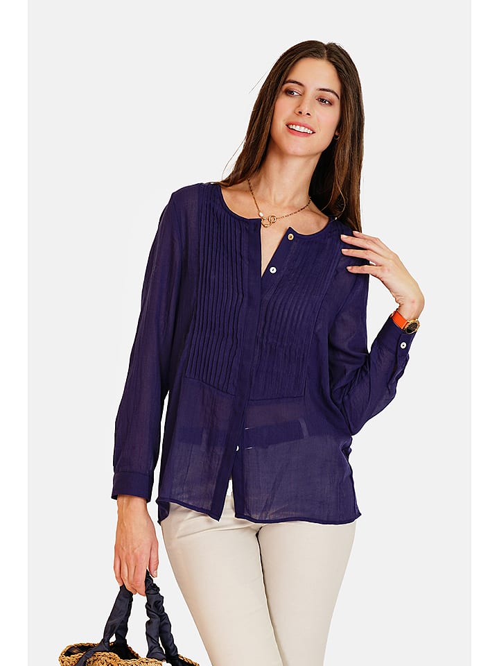 Le Jardin du Lin Lniana bluzka w kolorze granatowym rozmiar: 38