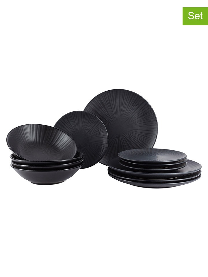 Bergner 12-częściowy zestaw talerzy w kolorze czarnym rozmiar: onesize