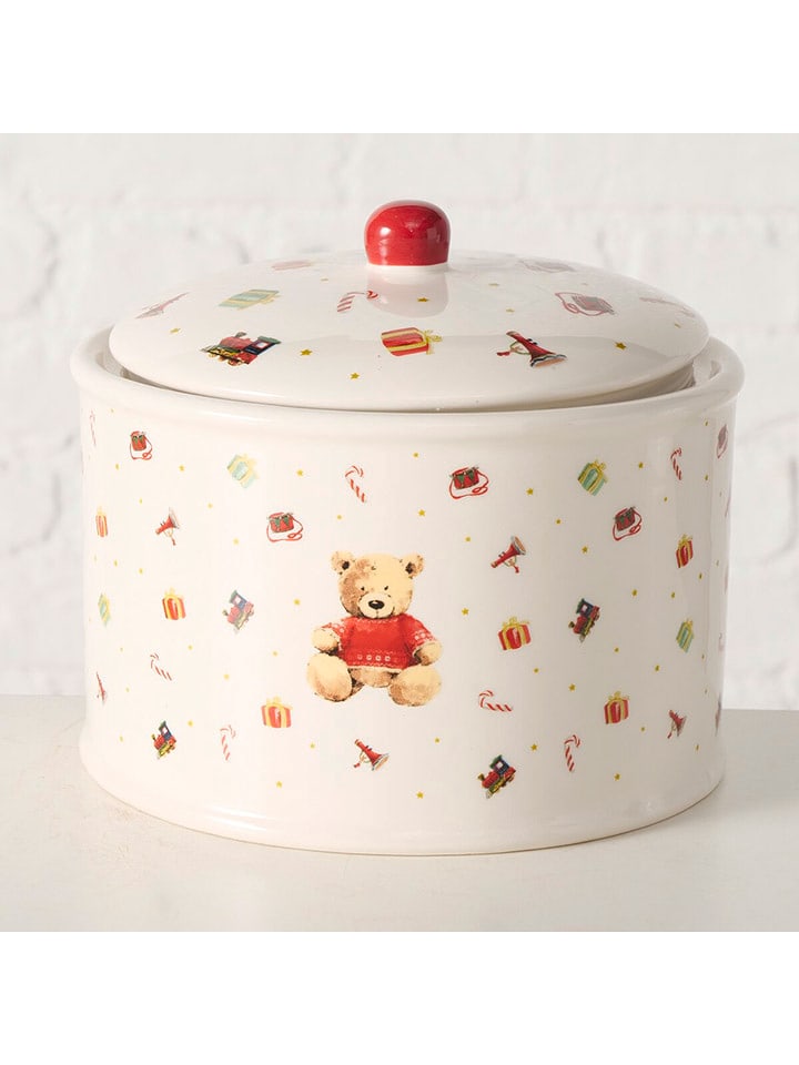 Boltze Pojemnik "Bailey" w kolorze biało-jasnobrązowo-czerwonym - wys. 15 x Ø 18 cm rozmiar: onesize